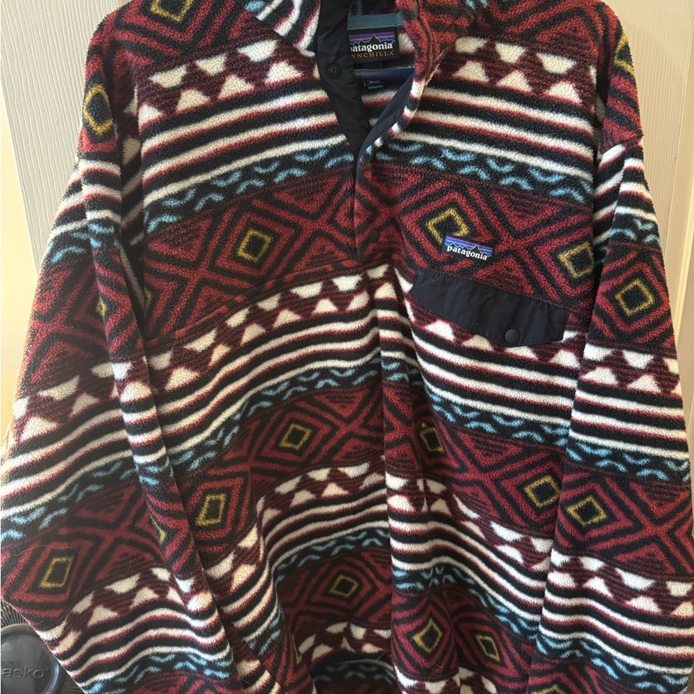 Patagonia Men's Fleece Pullover - Red, Blue, and White